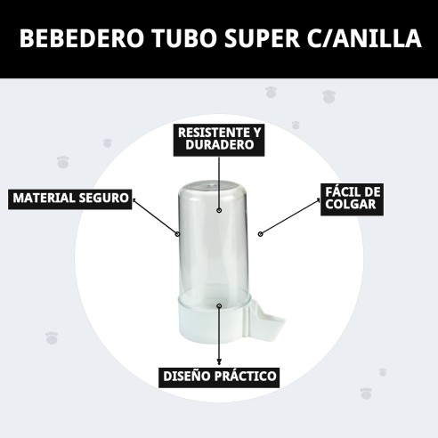 Bebedero Tubo Super con Anilla para Mascotas - Ideal y Práctico