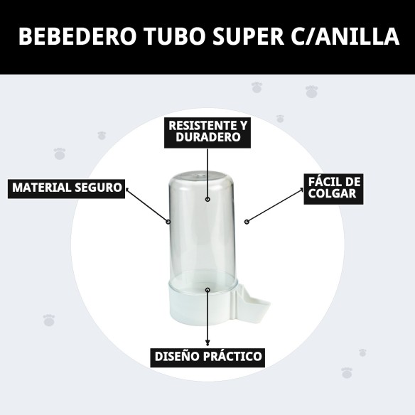 Bebedero Tubo Super con Anilla para Mascotas - Ideal y Práctico