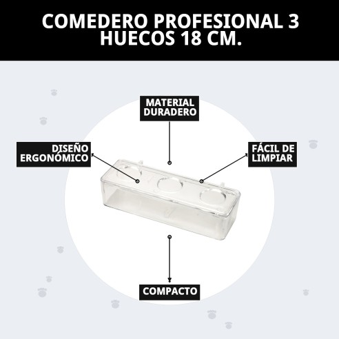Comedero Profesional 3 Huecos 18 cm para Mascotas