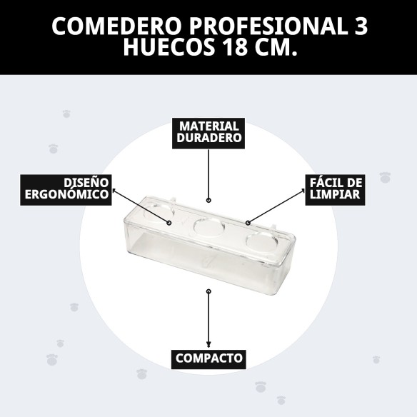 Comedero Profesional 3 Huecos 18 cm para Mascotas