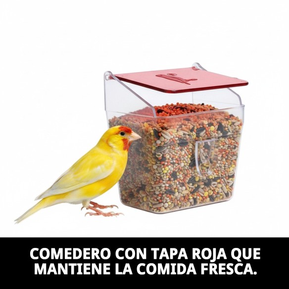 Comedero con tapa roja para jaulas - Ideal para tu mascota
