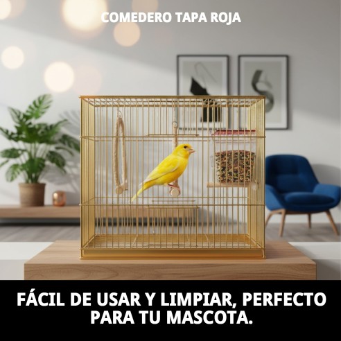 Comedero con tapa roja para jaulas - Ideal para tu mascota