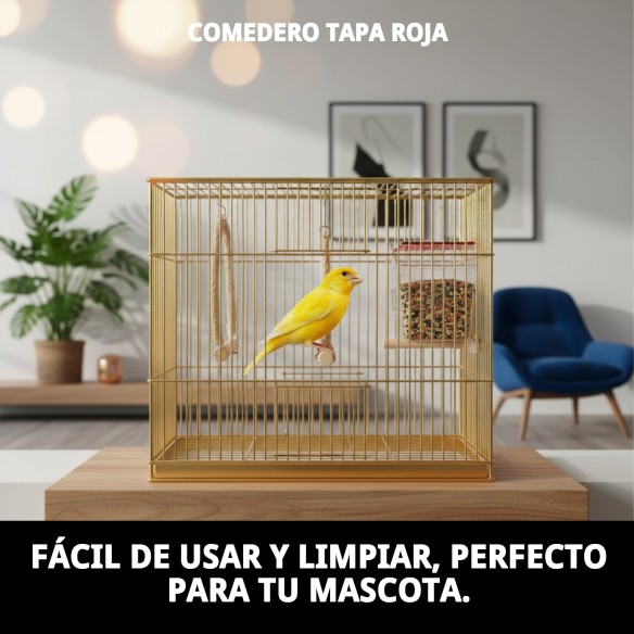 Comedero con tapa roja para jaulas - Ideal para tu mascota
