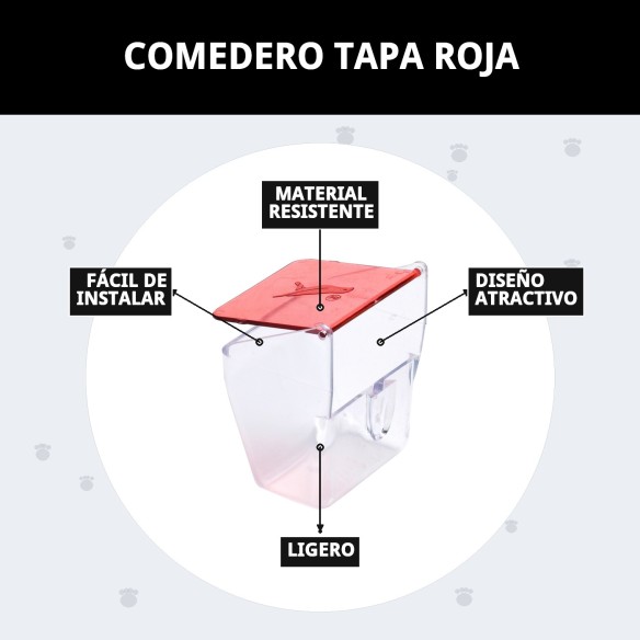 Comedero con tapa roja para jaulas - Ideal para tu mascota