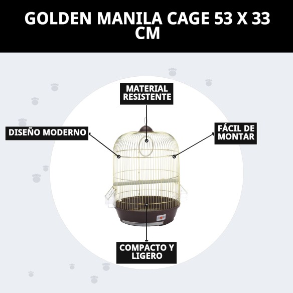 Jaula Manila Dorada 53 x 33 cm - Comodidad y Estilo para Mascotas