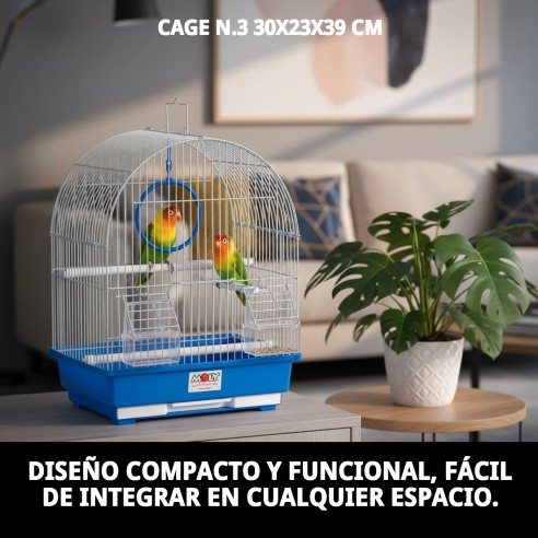 Jaula para pájaros N.3 30x23x39 cm con 8 accesorios incluidos