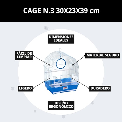 Jaula para pájaros N.3 30x23x39 cm con 8 accesorios incluidos