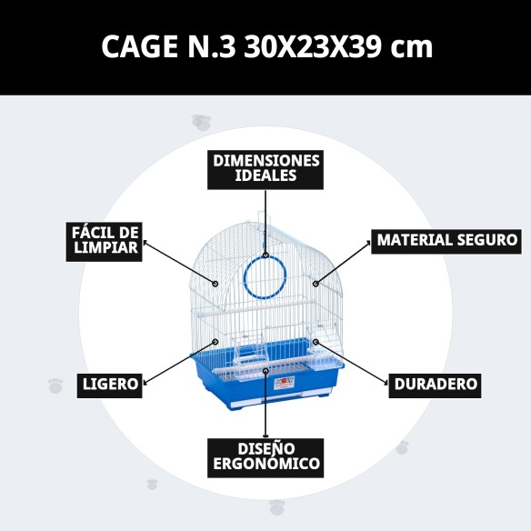 Jaula para pájaros N.3 30x23x39 cm con 8 accesorios incluidos