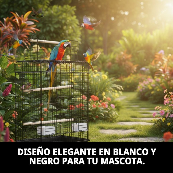 Jaula Malawi Blanca/Negra: Estilo y Comodidad para Mascotas