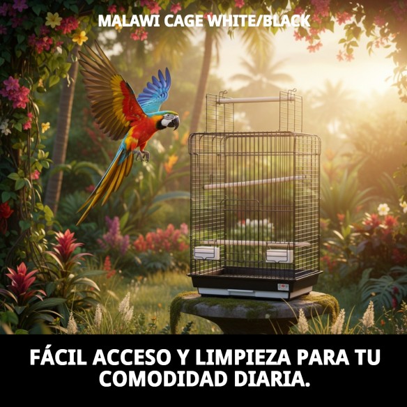 Jaula Malawi Blanca/Negra: Estilo y Comodidad para Mascotas
