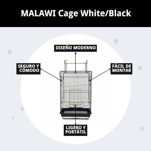 Jaula Malawi Blanca/Negra: Estilo y Comodidad para Mascotas