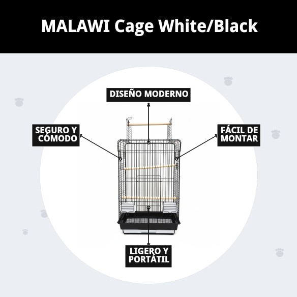 Jaula Malawi Blanca/Negra: Estilo y Comodidad para Mascotas