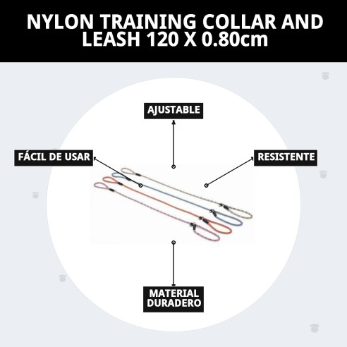 Collar y Ramal Nylon Adiestra 120x0.80cm para Mascotas