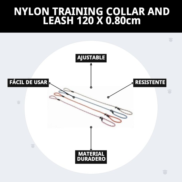 Collar y Ramal Nylon Adiestra 120x0.80cm para Mascotas