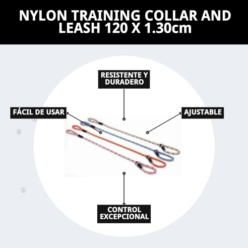 Collar y Ramal de Nylon para Adiestramiento - 120x1.30cm