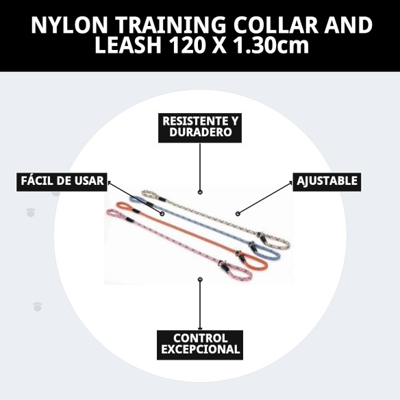 Collar y Ramal de Nylon para Adiestramiento - 120x1.30cm