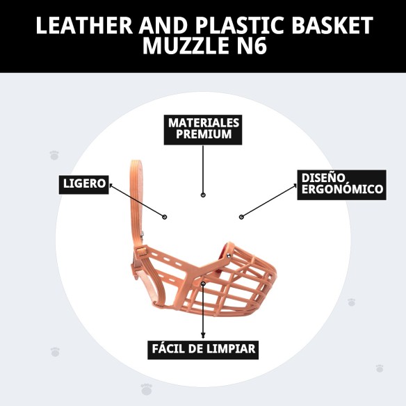 Bozal Cesta Cuero y Plástico N6: Comodidad y Estilo para tu Mascota