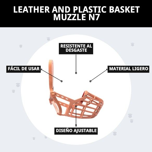 Bozal Cesta Cuero y Plástico N7 para Mascotas Seguras