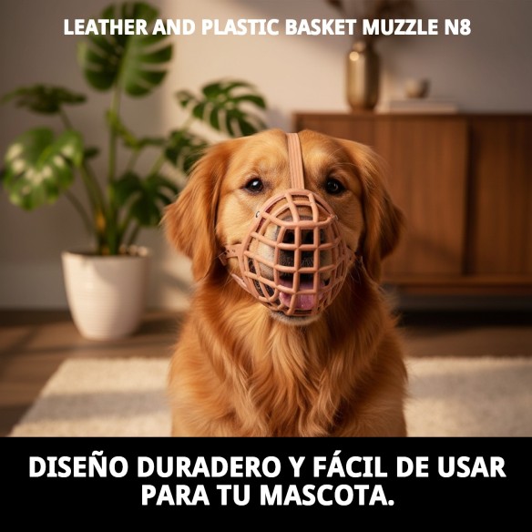 Bozal Cesta de Cuero y Plástico N8 para Mascotas Seguras