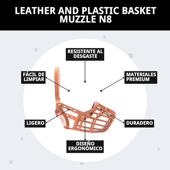 Bozal Cesta de Cuero y Plástico N8 para Mascotas Seguras