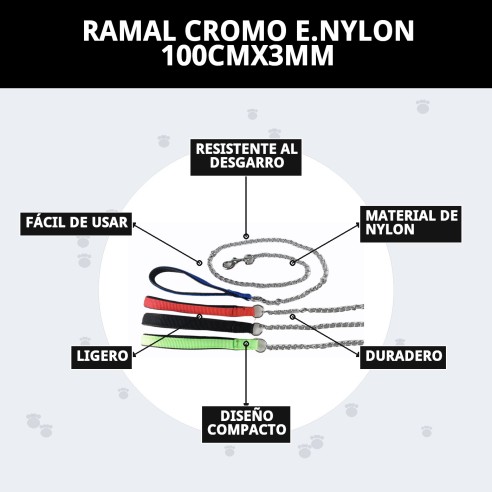 Ramal Cromo E.Nylon 100cm x 3mm para Mascotas