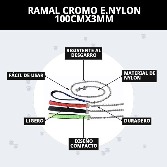 Ramal Cromo E.Nylon 100cm x 3mm para Mascotas