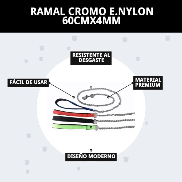 Ramal Cromo E.Nylon Verde 60cm x 4mm para tu Mascota