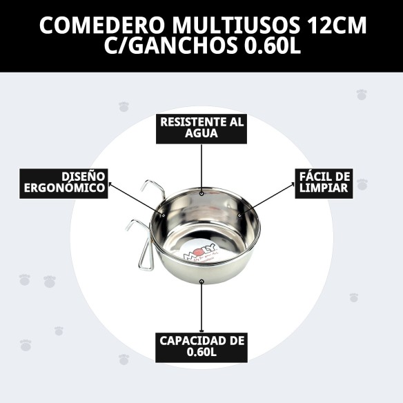 Comedero Multiusos 12cm con Ganchos - Ideal para Mascotas