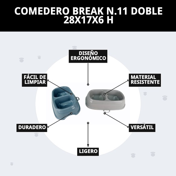 Comedero Doble Break N.11 para Mascotas - 28x17x6 cm