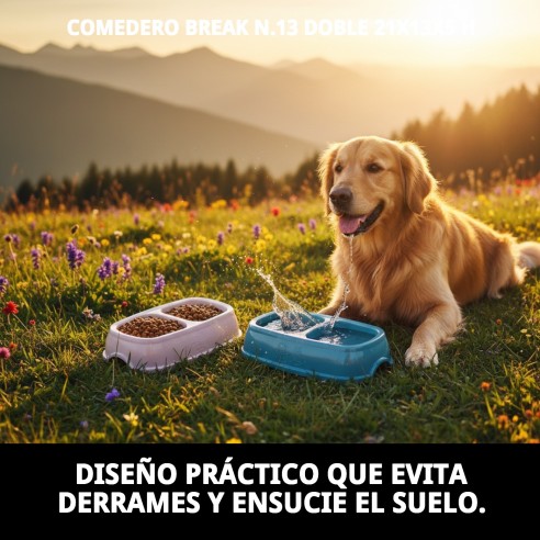 Comedero Doble Break N.13 para Mascotas - 21x13x5 cm
