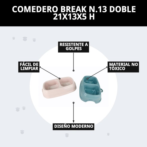 Comedero Doble Break N.13 para Mascotas - 21x13x5 cm