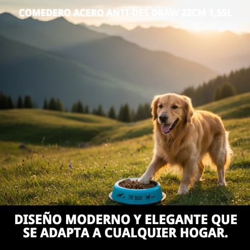 Comedero de Acero Antideslizante Draw 22cm 1,55L para Mascotas