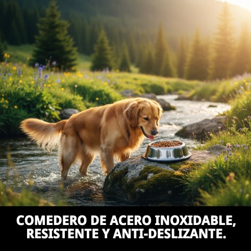 Comedero Acero Antideslizante Draw 25cm 2,35L para Mascotas