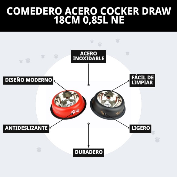 Comedero Acero Inoxidable Cocker Draw 18cm 0,85L
