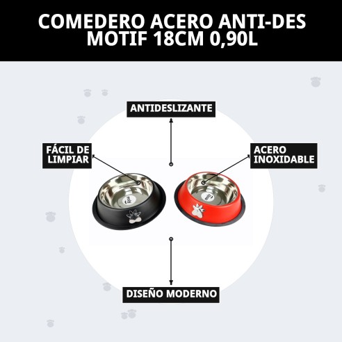 Comedero de Acero Antideslizante Motif 18cm 0,90L para Mascotas