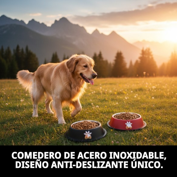 Comedero de Acero Antideslizante Motif 22cm 1.55L para Mascotas