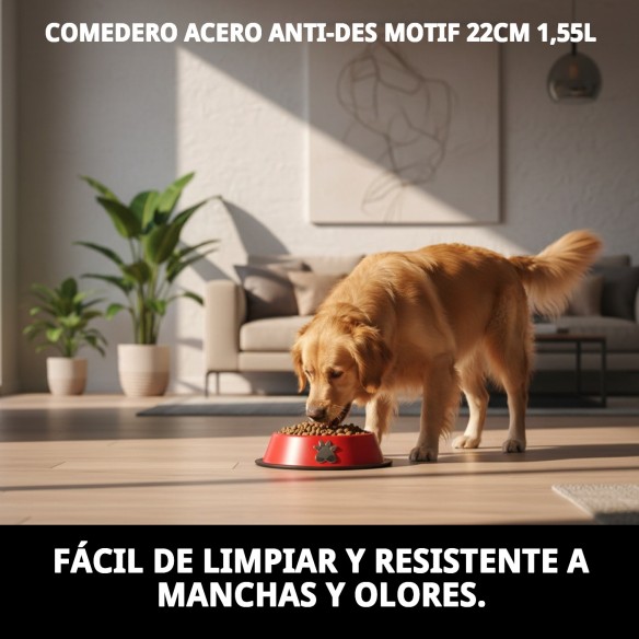 Comedero de Acero Antideslizante Motif 22cm 1.55L para Mascotas