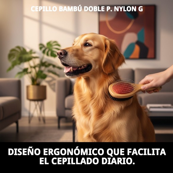 Cepillo Doble de Bambú con Nylon para Mascotas - Cuida su Piel