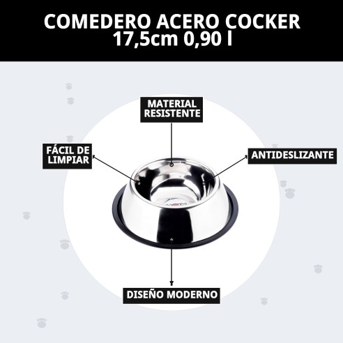 Comedero de Acero para Cocker 17,5 cm - 0,90 L que Dura