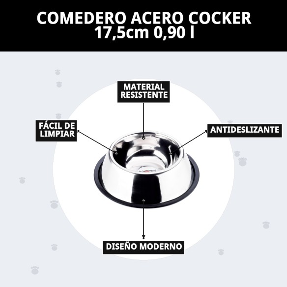 Comedero de Acero para Cocker 17,5 cm - 0,90 L que Dura