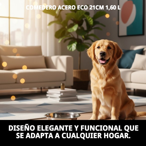 Comedero de Acero Eco 21cm - Capacidad 1.6L para Mascotas