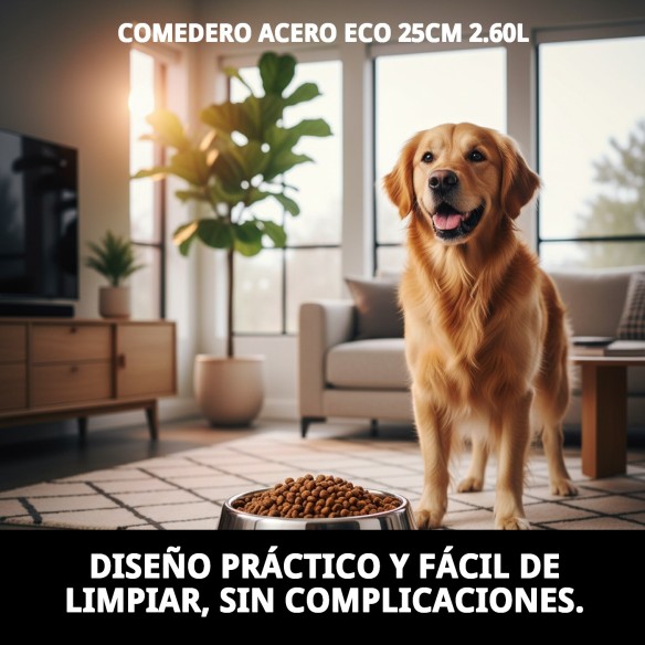 Comedero de Acero Eco 25cm - Capacidad 2.6L para Mascotas