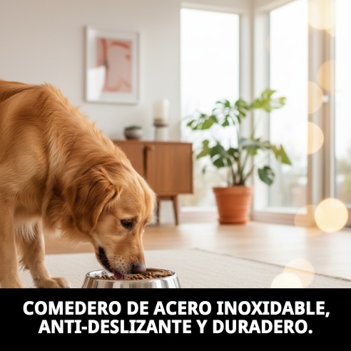 Comedero de Acero Anti-deslizante 22 cm - 1.55L para Mascotas