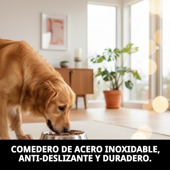 Comedero de Acero Anti-deslizante 22 cm - 1.55L para Mascotas