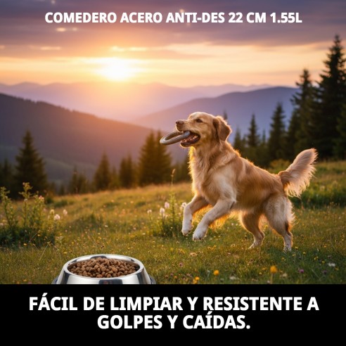 Comedero de Acero Anti-deslizante 22 cm - 1.55L para Mascotas