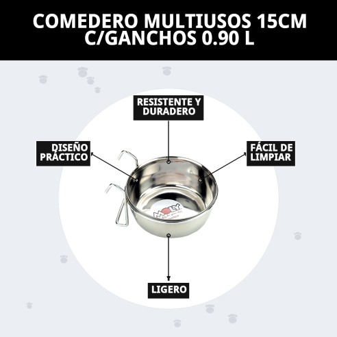 Comedero Multiusos 15cm con Ganchos - Ideal para tu Mascota