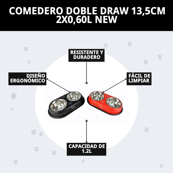 Comedero Doble Draw 13.5cm: Estilo y Funcionalidad para Mascotas