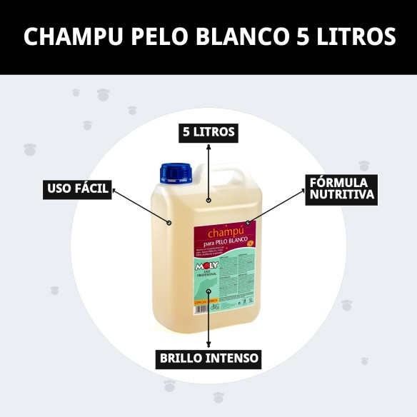 Champú 5L para mascotas de pelo blanco, brillo y volumen