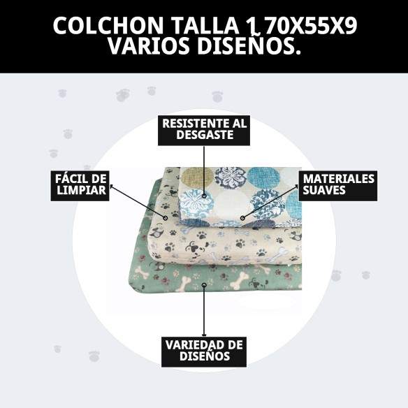 Colchón Talla 1 70x55x9 para Mascotas - Varios Diseños
