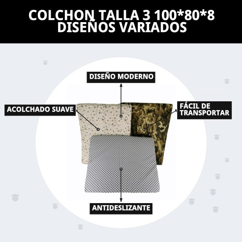 Colchón Talla 3 para Mascotas - Diseño Variado y Cómodo